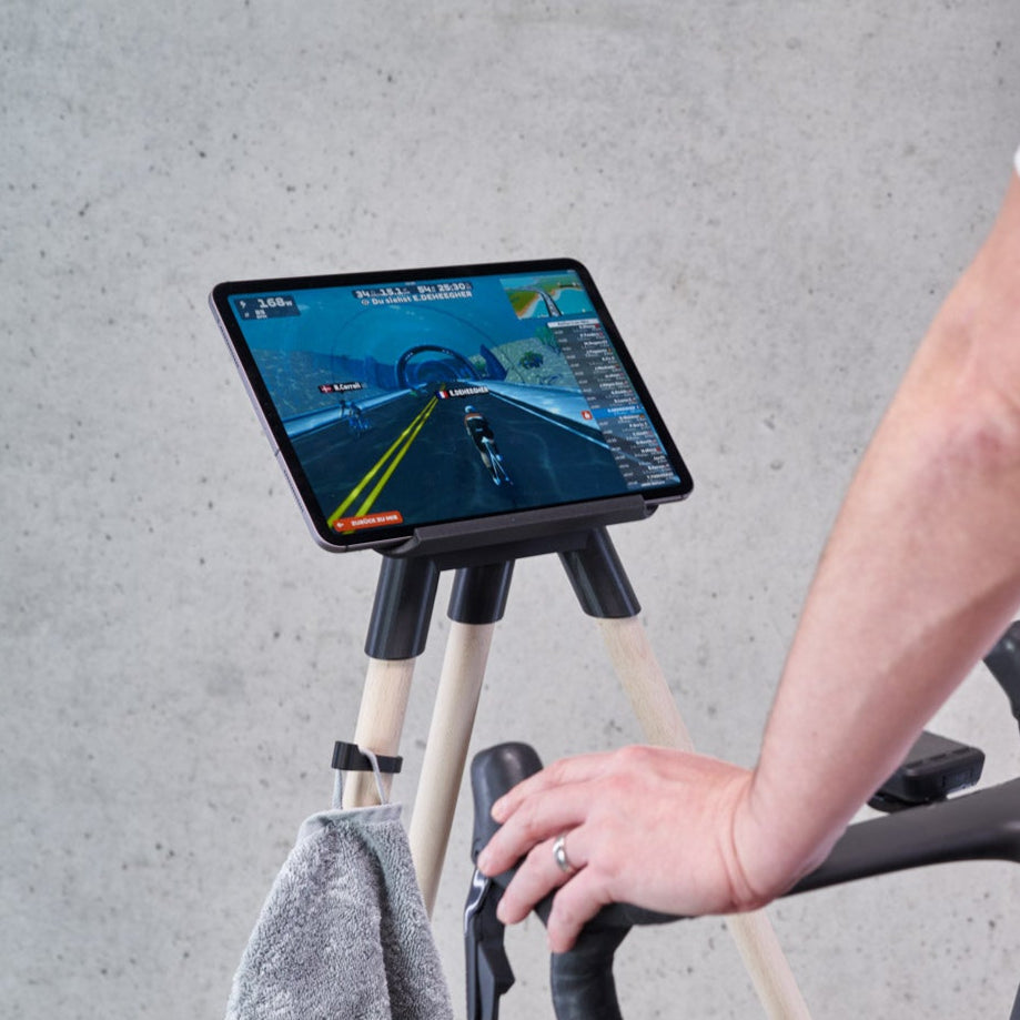 Indoor Bike Trainer Tablethalter inkl. Holzbeine, 3D-Druck Technologie, Perfekt für Zwift, Fahrradfan Geschenk