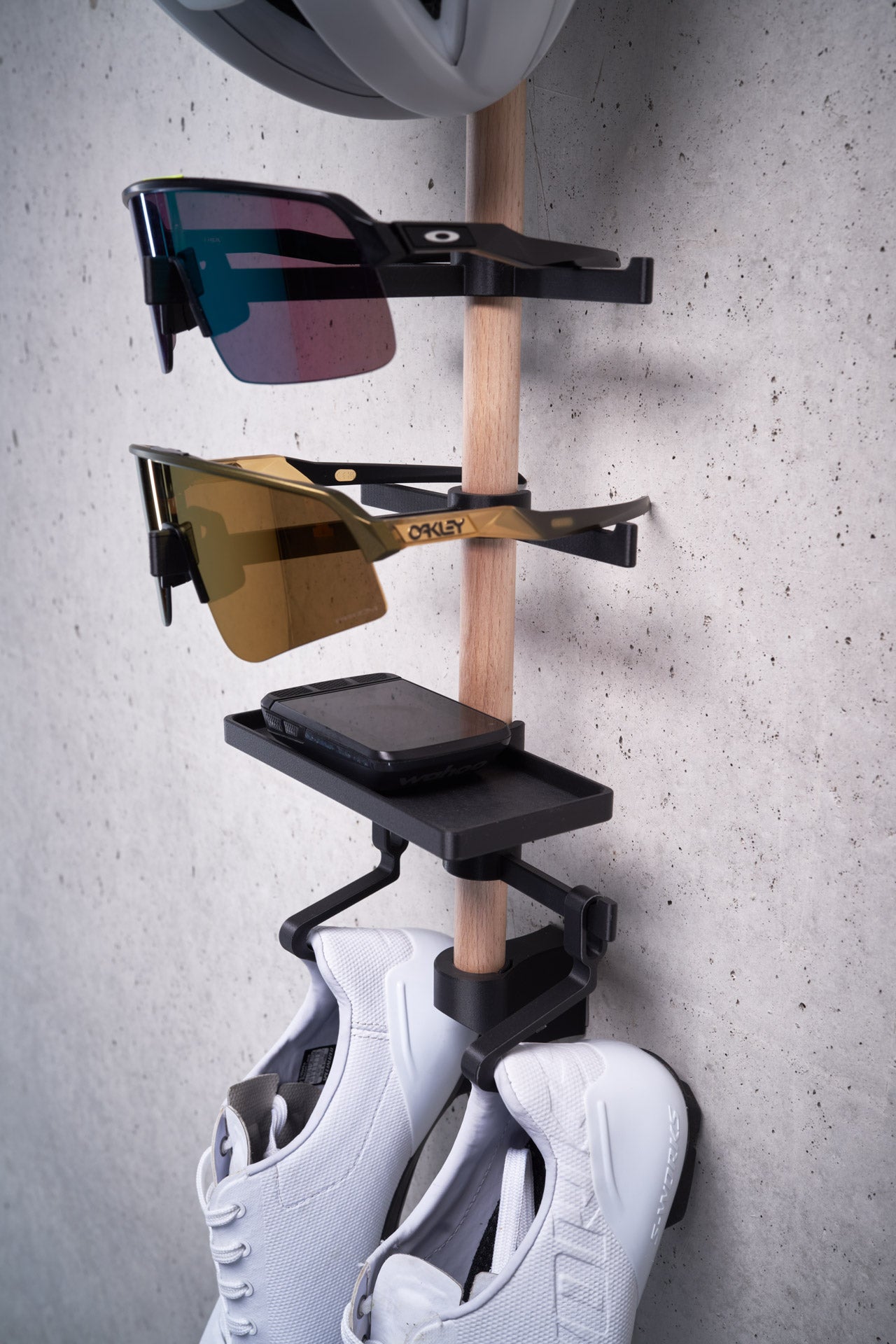 Bike Gear Rack, 3D Printing Technology, Wall Mount for Helmet, Sunglasses, Bike Computer and Shoes, Cyclist Gift