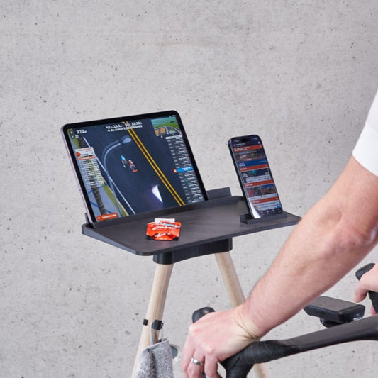Indoor Bike Tablet Table incl. smartphone holder and wooden legs, 3D printing technology, perfect for Zwift, bike fan gift